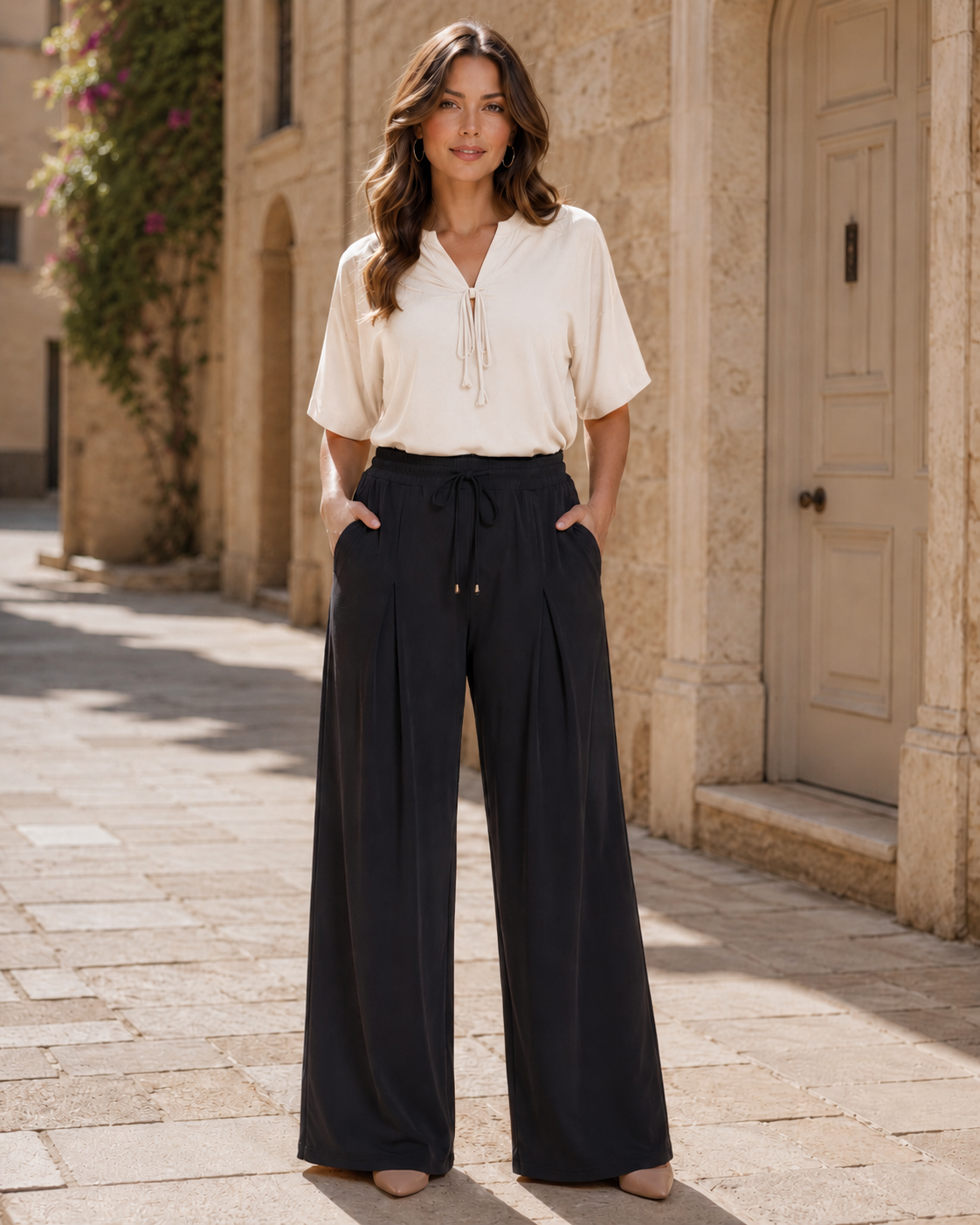 Black Elastic Waist Trousers