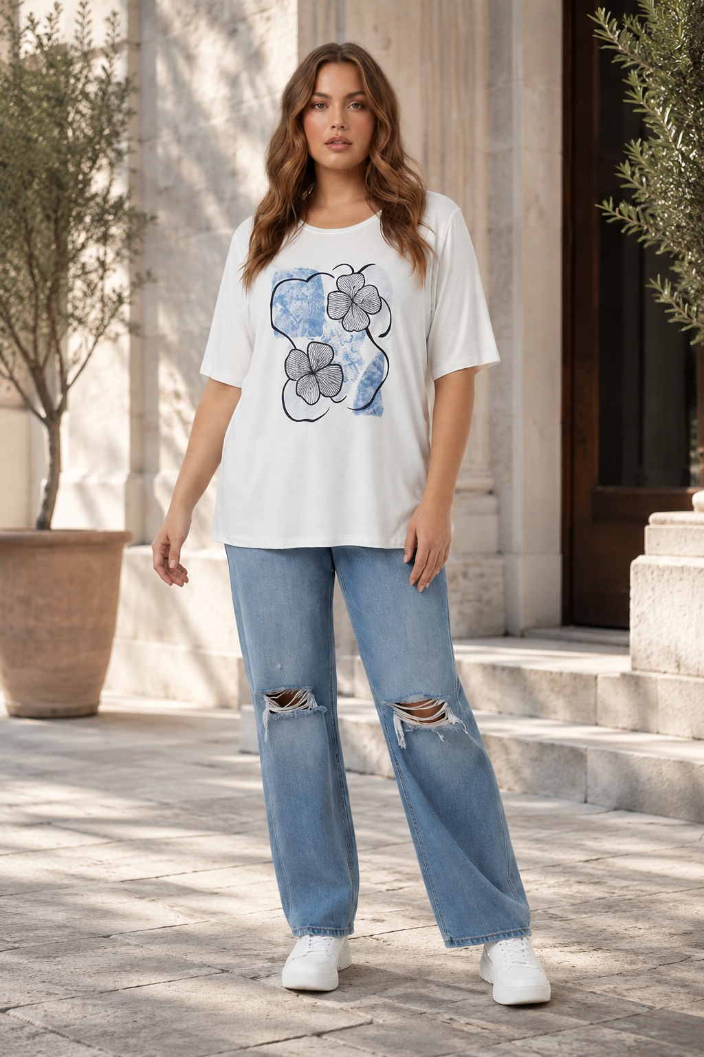 White Printed Blouse